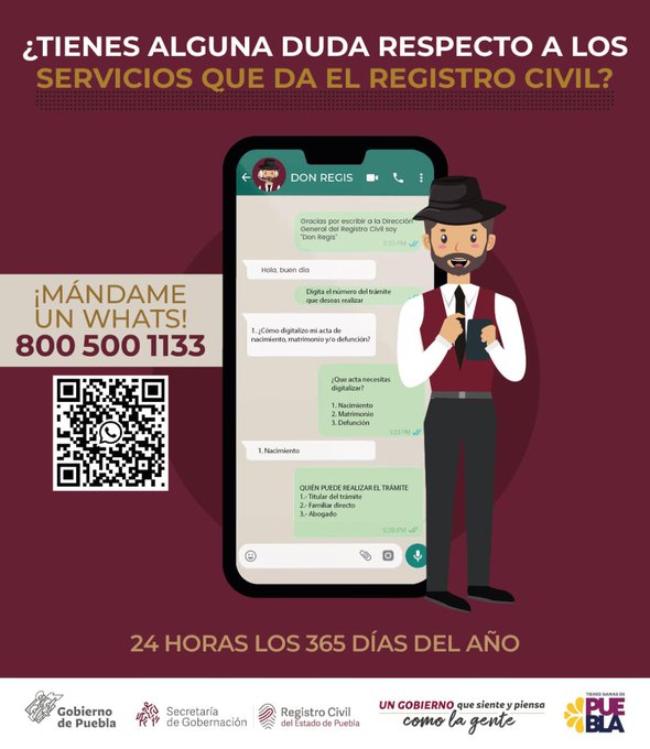 Ofrece Registro Civil del Estado asesorías de trámite vía WhatsApp