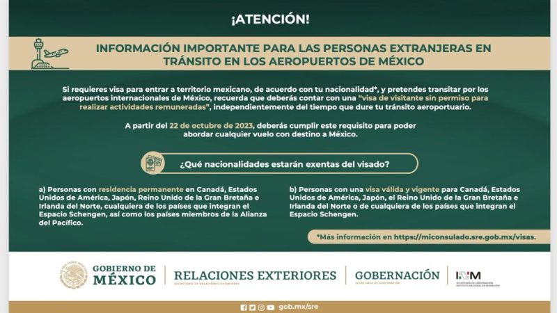 Emite SRE lineamientos para extranjeros en tránsito en México