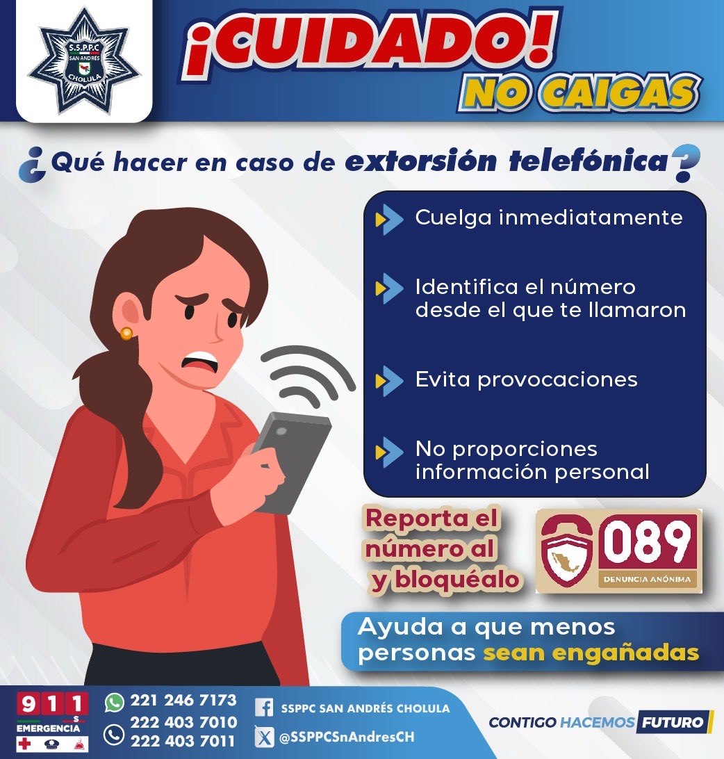 Emite Seguridad Pública de Cholula emite recomendaciones para prevenir extorsión telefónica