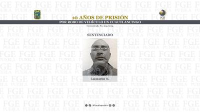 10 años de prisión por robo de vehículo en Cuautlancingo