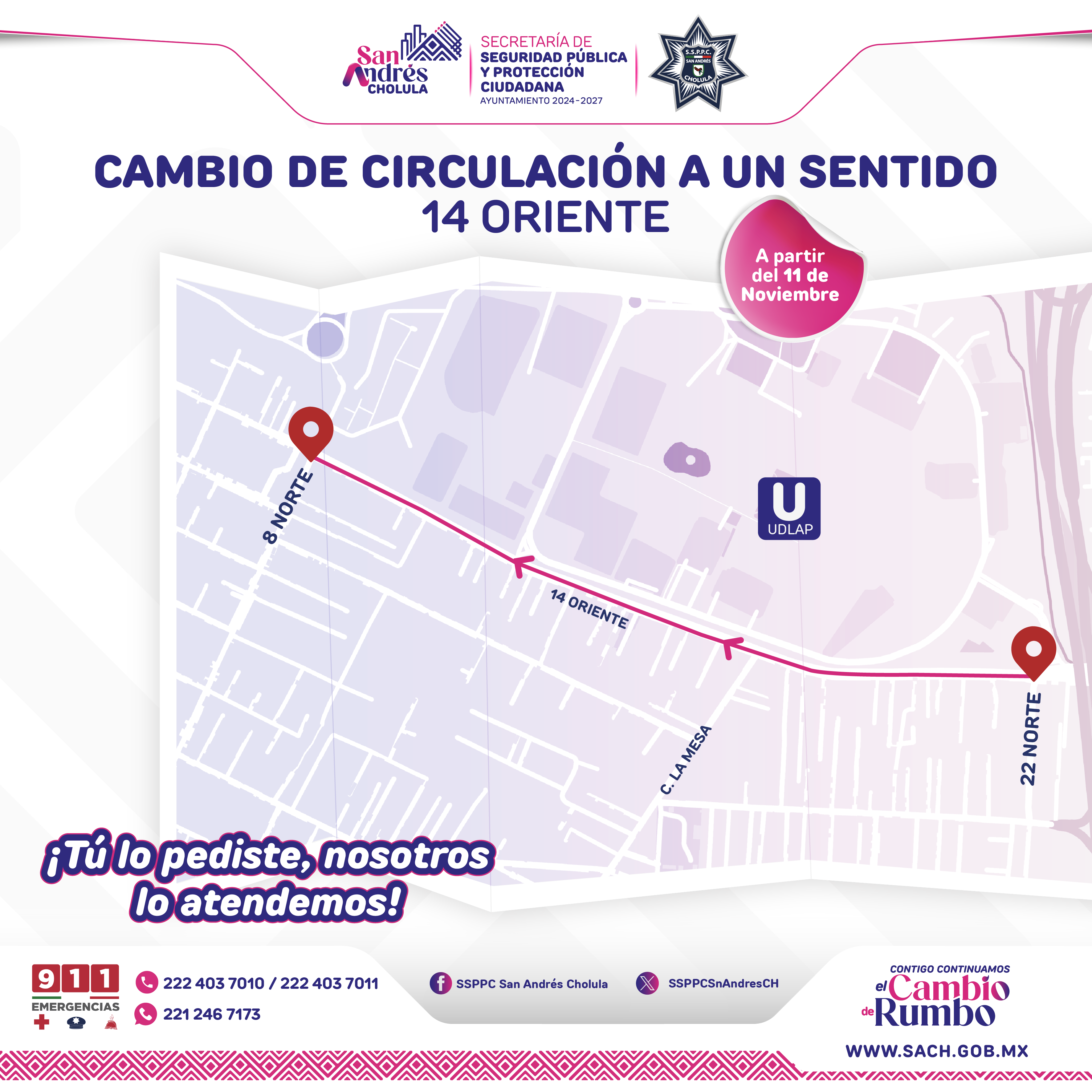 Anuncia San Andrés Cholula cambio de circulación en importante avenida